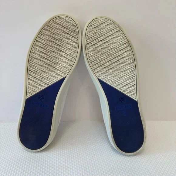 Rothy's Size W 9.5 White Blue & Black Heel Stripes Casual Slip-Ons Sneakers - Picture 9 of 9
